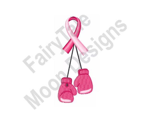 Cancer Fight - Machine Embroidery Design, Boxing Gloves Pink Ribbon Embroidery Pattern, Pink Awareness Ribbon, Breast Cancer Hope Ribbon