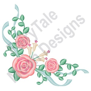 Rose Ecke - Maschinenstickerei, Hochzeit rote Rosen Stickdatei, Blumenarrangement Design, Stickerei für Blumenecken-Dekore