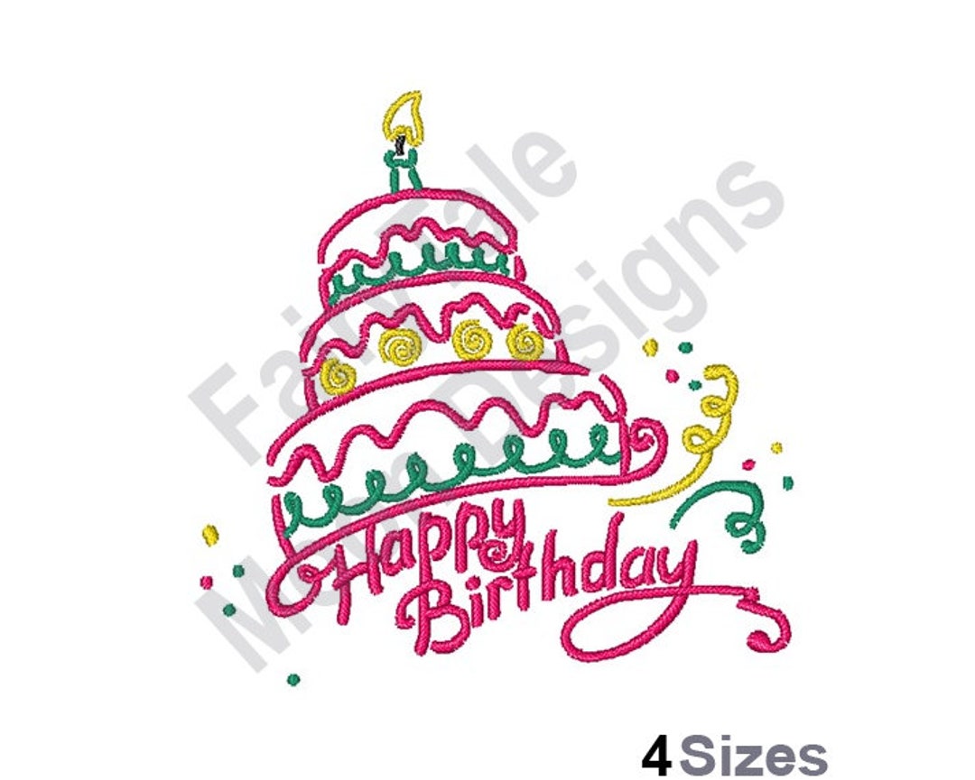 Birthday Cake Machine Embroidery Design, First Birthday Cake Outline