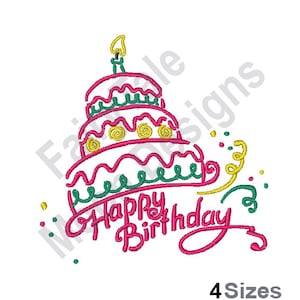 Geburtstagskuchen - Stickdatei, Geburtstagskuchen Stickdatei, Alles Gute zum Geburtstag Stickmuster, Happy Birthday Stickmuster