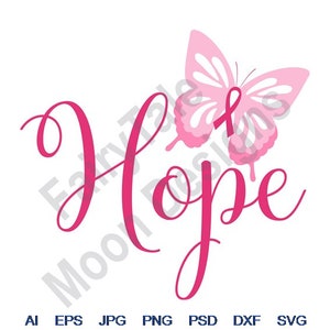 Hope Butterfly - Svg, Dxf, Eps, Png, Jpg, Vector Art, Clipart, Cut File, Pink Hope Ribbon Svg, Awareness Ribbon Svg, Breast Cancer Svg