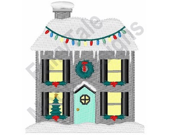 Christmas House - Machine Embroidery Design, Decorated Christmas Home Embroidery Pattern, Xmas House Design, Christmas Tree & Lights Decor