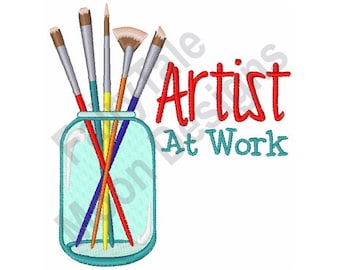 Artist At Work - Machine Embroidery Design, Artist Paint Brush Embroidery Pattern