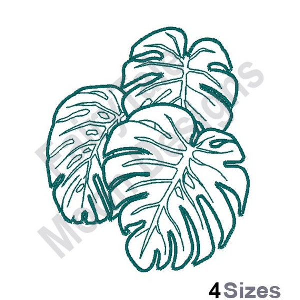 Palm Leaf Outline - Machine Embroidery Design, Tropical Palm Tree Leaf Embroidery Pattern, Monstera Palm Leaves Outline Embroidery Design