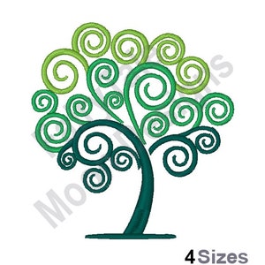 Swirly Tree - Machine Embroidery Design, Tree Outline Embroidery Pattern