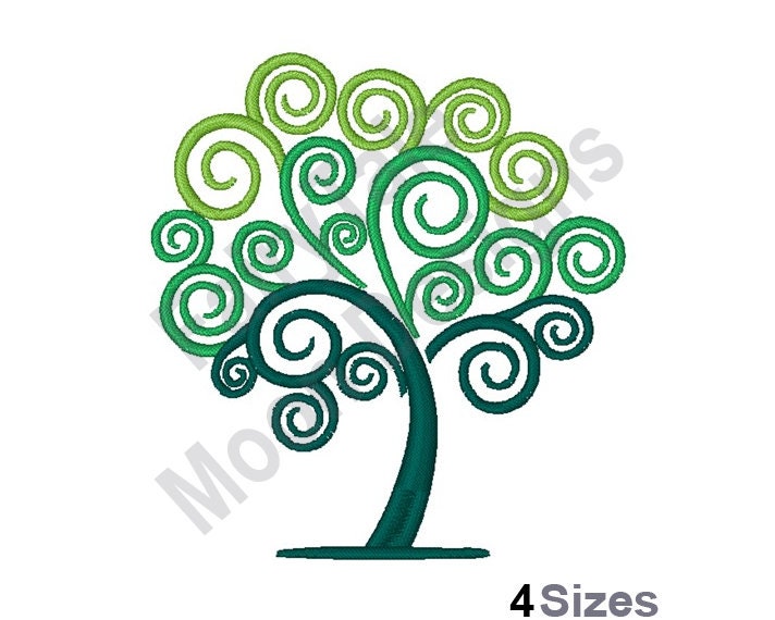 Swirly Tree Machine Embroidery Design Tree Outline Etsy