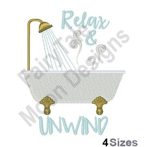 Relax & Unwind - Machine Embroidery Design, Antique Bathtub Embroidery Pattern, Bubble Bath Design, Vintage Tub Design