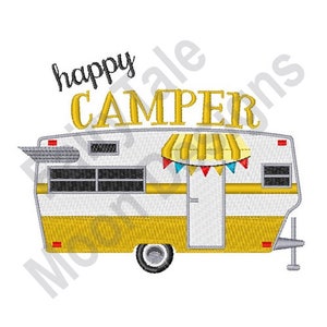 Happy Camper - Machine Embroidery Design, RV Camper Embroidery Pattern, Travel Trailer Design, Summer Camping Design, Recreational Vehicle