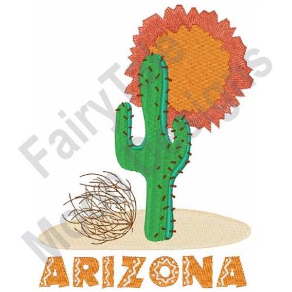 Arizona Scene - Machine Embroidery Design, Arizona Cactus Embroidery Pattern, Hot Sun Design, Tumbleweed Embroidery, Southwestern Design