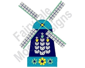 Folk Art Windmill - Machine Embroidery Design, Dutch Windmill Embroidery Pattern, Folk Art Tulips Embroidery Design, Country Windmill Design
