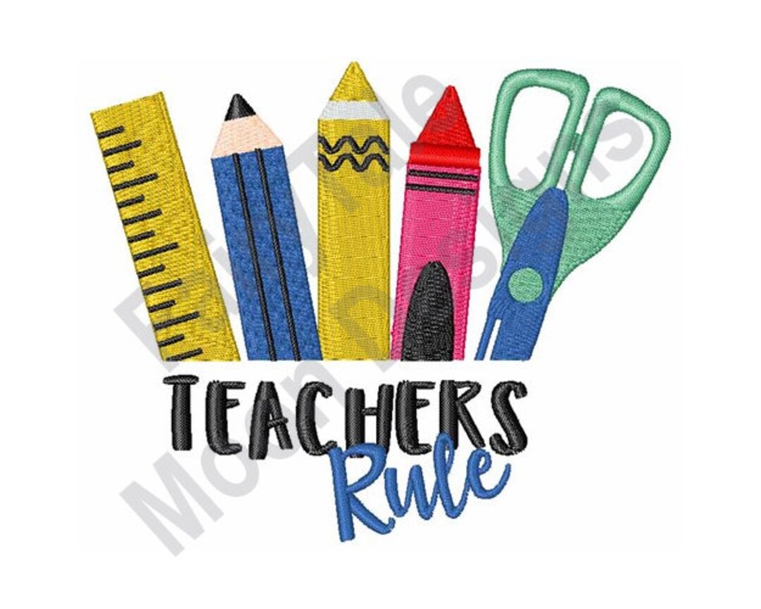 Teachers Rule - Machine Embroidery Design, School Supplies Pocket ...