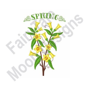Spring Jasmine - Machine Embroidery Design, Yellow Jessamine Embroidery Pattern, Gelsemium Embroidery Design, Yellow Jasmine Flower Design