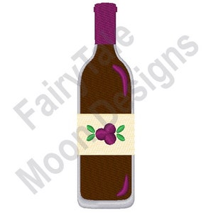 Wine Bottle - Machine Embroidery Design, Red Grape Wine Embroidery Pattern, Red Wine Bottle Embroidery Design