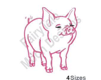 Pig Outline - Machine Embroidery Design, Baby Pig Outline Embroidery Pattern