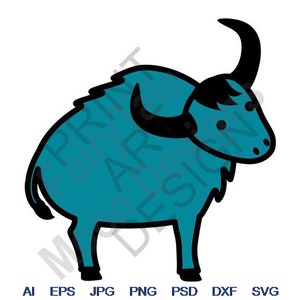 Yak - Svg, Dxf, Eps, Png, Jpg, Vector Art, Clipart, Cut File, Yak Cut File, Himalayan Cattle Svg, Animal Svg