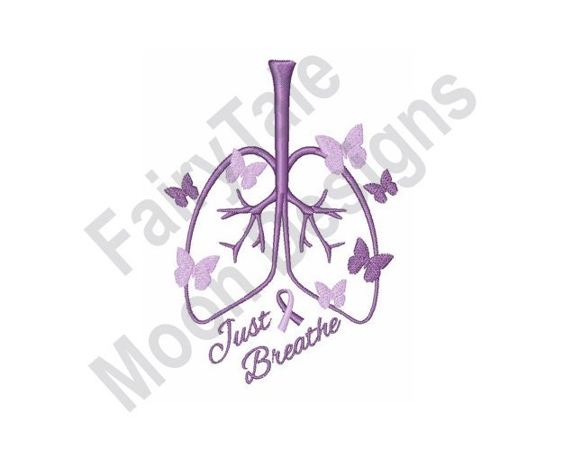 Just Breathe - Machine Embroidery Design, Lung Cancer Awareness Embroidery Pattern, Hope Ribbon Embroidery, White Butterflies Design