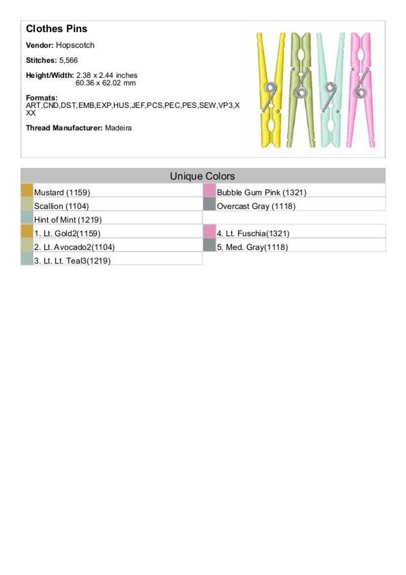 Clothes Pins Machine Embroidery Design Clothespin Etsy