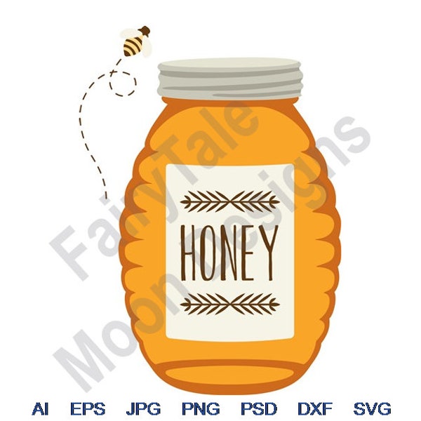 Jar Of Honey - Svg, Dxf, Eps, Png, Jpg, Vector Art, Clipart, Cut File, Honey Jar Svg, Honey Bee Svg, Honey Bottle Svg, Honey Container Svg