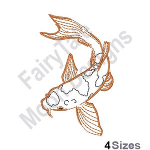 Swimming Koi Fish - Machine Embroidery Design, Koi Fish Outline Embroidery Pattern, Nishikigoi Fish Embroidery Design