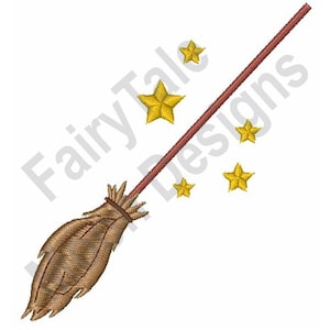 Witches&#39; Broom - Machine Embroidery Design, Witch Broom Embroidery Pattern, Halloween Embroidery Design, Magic Broom & Stars Embroidery