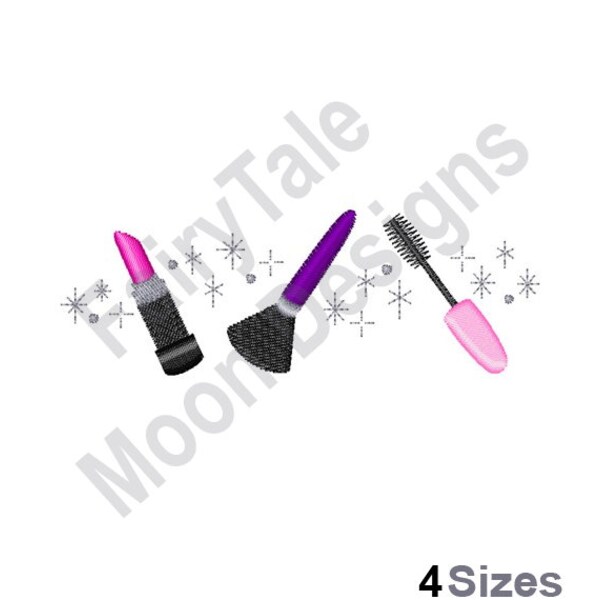 Women's Cosmetics - Machine Embroidery Design, Red Lipstick Tube Embroidery Design, Beauty Product, Mascara Applicator, Makeup Brush Pattern