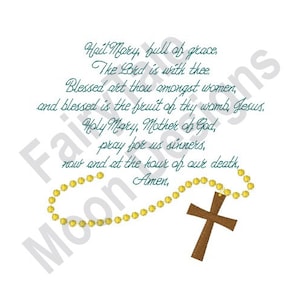 Hail Mary Prayer - Machine Embroidery Design, Christian Cross & Rosary Embroidery Pattern, Religious Prayer Embroidery, Bible Verse Design