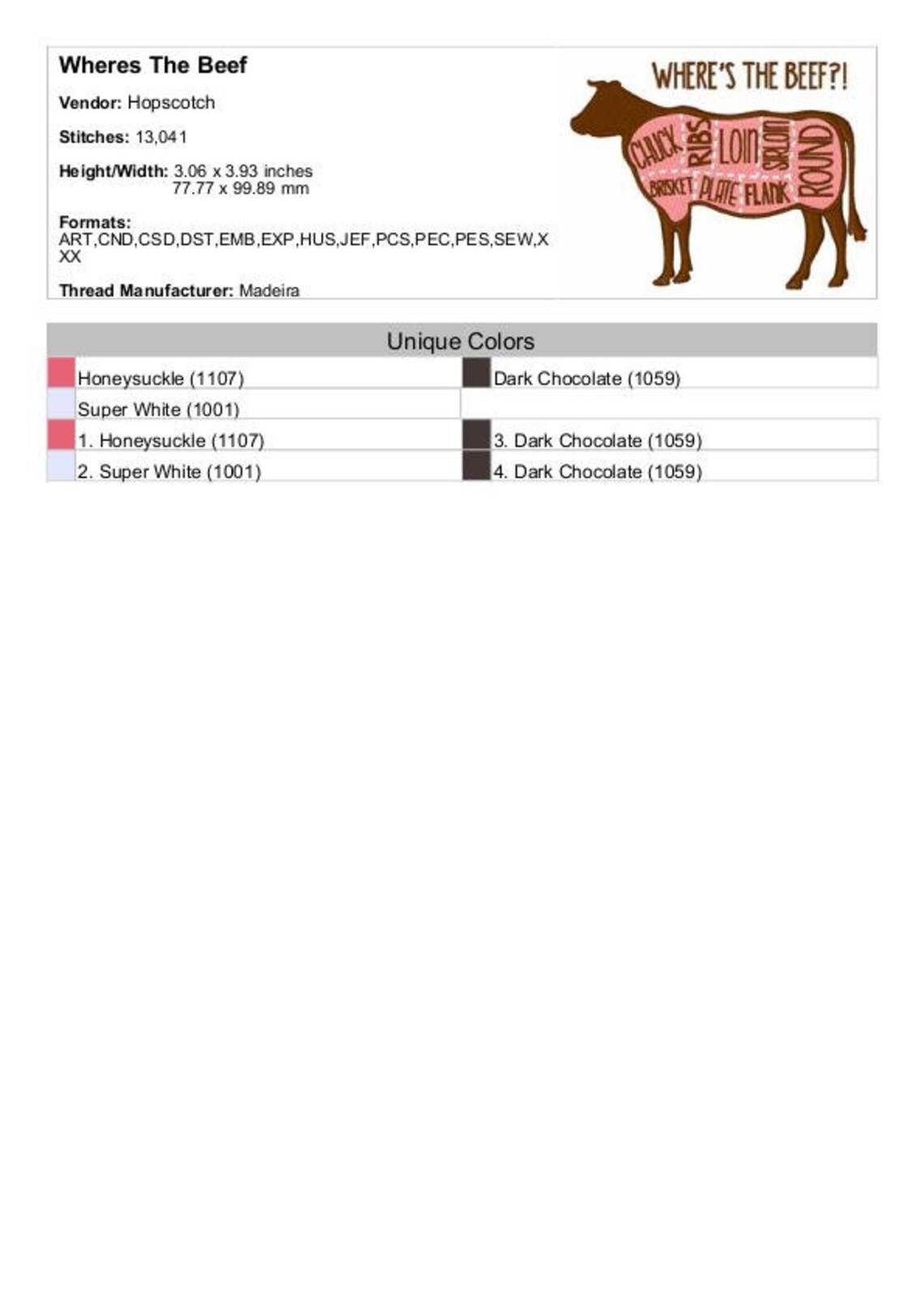 Where's the Beef Machine Embroidery Design Beef Cuts Etsy