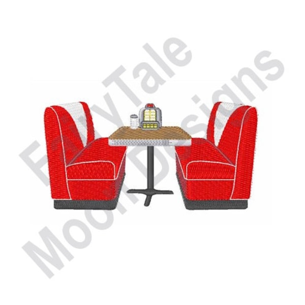 Diner Booth & Table - Machine Embroidery Design, Retro Diner Booth Embroidery Pattern, Diner Booth Design, Restaurant Booth Embroidery