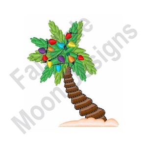 Christmas Palm Tree - Machine Embroidery Design, Decorated Xmas Tree Embroidery Pattern, Christmas String Lights Decor Embroidery Design