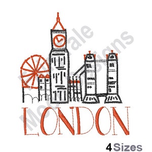 City Of London - Machine Embroidery Design, London Skyline Outline Embroidery Pattern, Capital City of England Embroidery, Big Ben Design