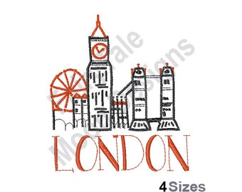 City Of London - Machine Embroidery Design, London Skyline Outline Embroidery Pattern, Capital City of England Embroidery, Big Ben Design