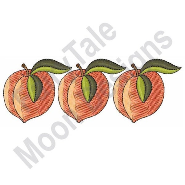 Row Of Peaches - Machine Embroidery Design, Peach Border Embroidery Pattern, Peach Fruit Leaf Embroidery Design