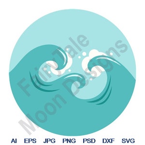 Ocean Waves - Svg, Dxf, Eps, Png, Jpg, Vector Art, Clipart, Cut File, Surfer Waves Svg, Surfing Cut File, Ocean Waves Svg, Wave Circle Svg