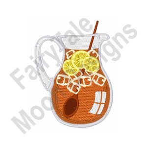Iced Tea Pitcher - Machine Embroidery Design, Cold Drink Carafe Embroidery Pattern, Glass Ice Tea Pitcher Embroidery Design, Lemon Design
