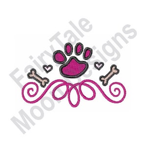Dog Paw Swirl - Machine Embroidery Design, Dog Pawprint Embroidery Pattern, Dog Chew Bones Embroidery Design, Puppy Girl Logo Embroidery