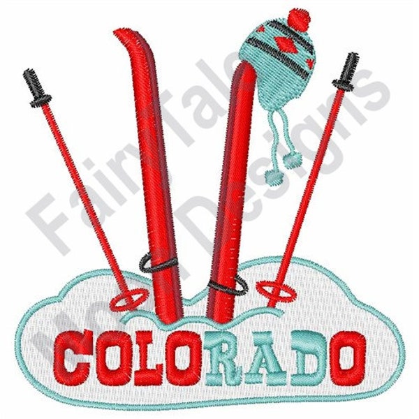Colorado Skiing - Machine Embroidery Design, Winter Skis Embroidery Pattern, Knit Cap Embroidery Design, Colorado Winter Sports Design
