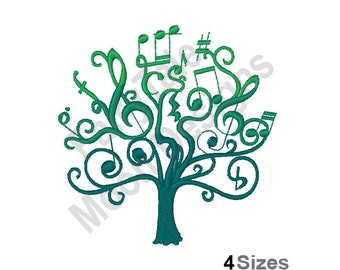 Music Tree - Machine Embroidery Design, Musical Notes Tree Embroidery Pattern, Musical Notes Embroidery Design