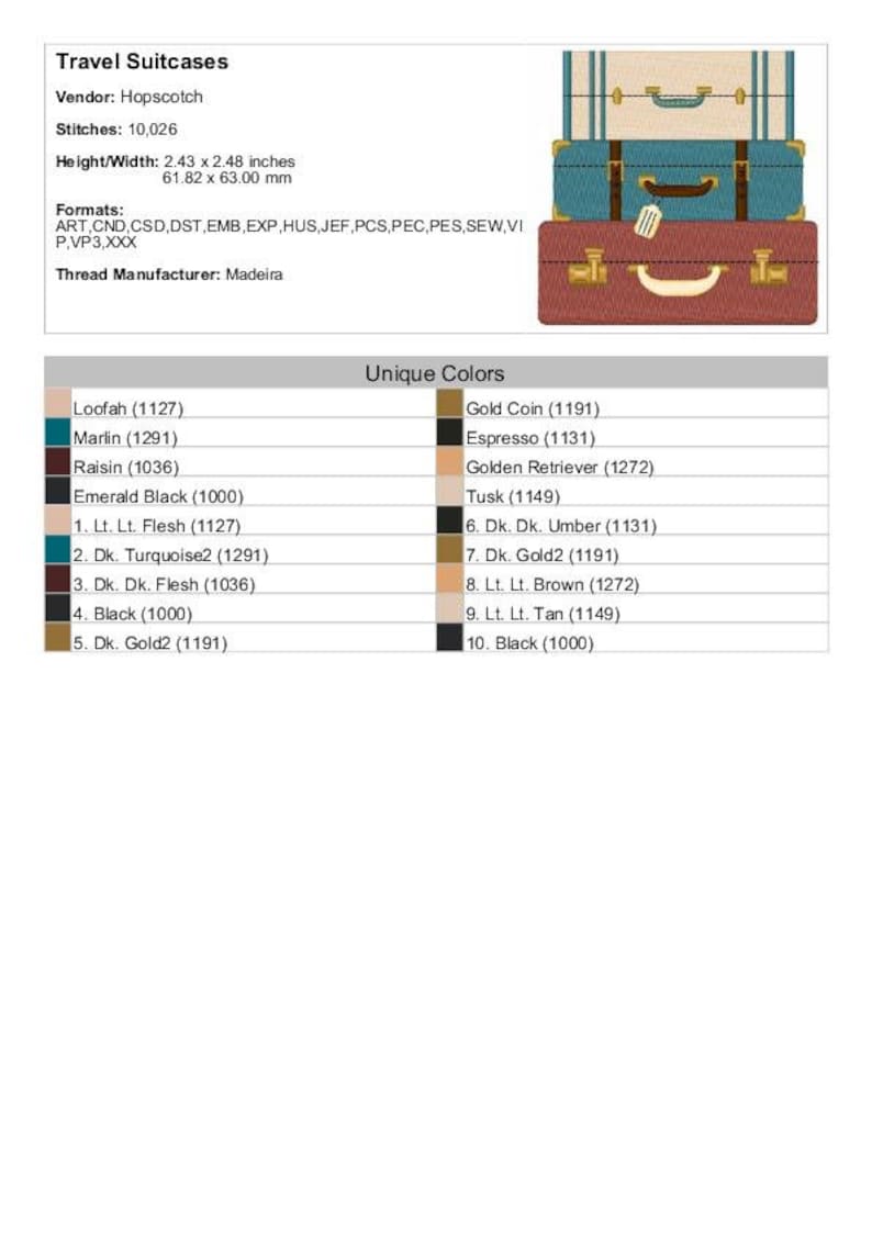 Travel Suitcases Machine Embroidery Design Luggage Etsy