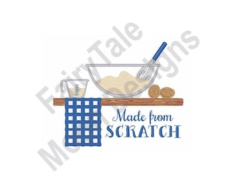 Made From Scratch - Machine Embroidery Design, Baking Cookies Embroidery, Flour, Eggs, Milk, Kitchen Towel  & Whisk Design, Cooking Pattern