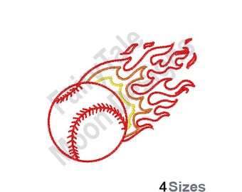Flaming Baseball - Machine Embroidery Design, Baseball Outline Embroidery Pattern, Baseball Flame Embroidery Design