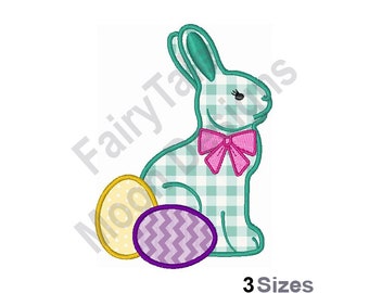 Easter Bunny & Eggs Applique - Machine Embroidery Design, Easter Embroidery Applique Pattern, Decorated Easter Eggs Design, Easter Rabbit