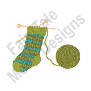 Knitted Stocking - Machine Embroidery Design, Handmade Knit Stocking Embroidery Pattern, Knitting Yarn & Needle Embroidery Design