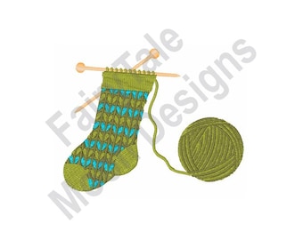 Knitted Stocking - Machine Embroidery Design, Handmade Knit Stocking Embroidery Pattern, Knitting Yarn & Needle Embroidery Design