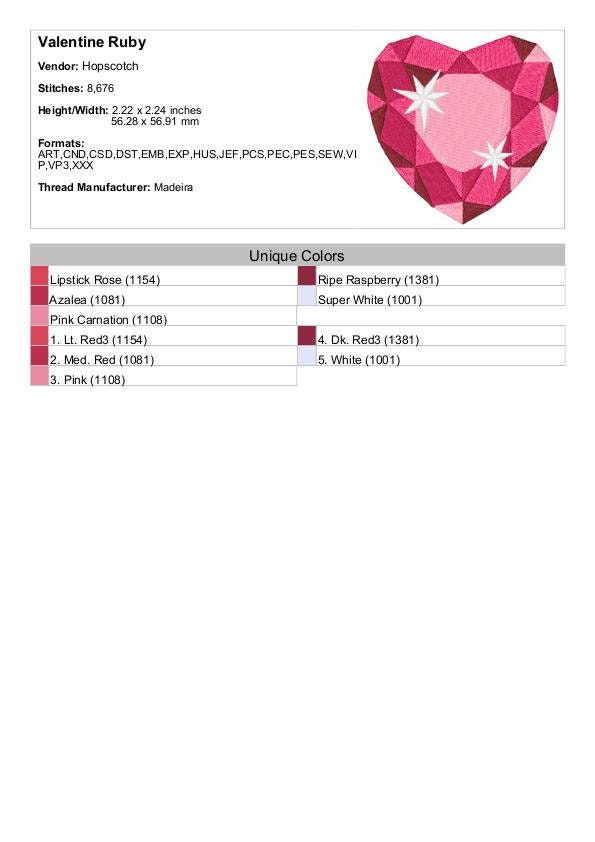 Ruby Embroidery Design Ruby Heart - Machine Embroidery Design, Red Ruby Heart Embroidery ...