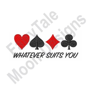 Was auch immer zu Ihnen passt - Maschinenstickerei, Poker-Anzug-Stickmuster, Spielkarten-Stickerei, Kasino-Glücksspiel-Stickerei