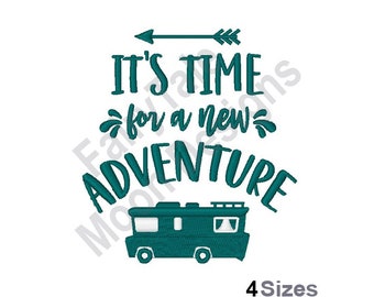 It's Time For A New Adventure - Machine Embroidery Design, Campervan Embroidery Pattern, Motor Caravan Embroidery, Camper Van Design