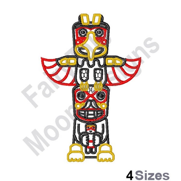 Totem Pole - Machine Embroidery Design, Totem Pole Outline Embroidery Pattern, Bird Totem Embroidery, Native American Monumental Carving