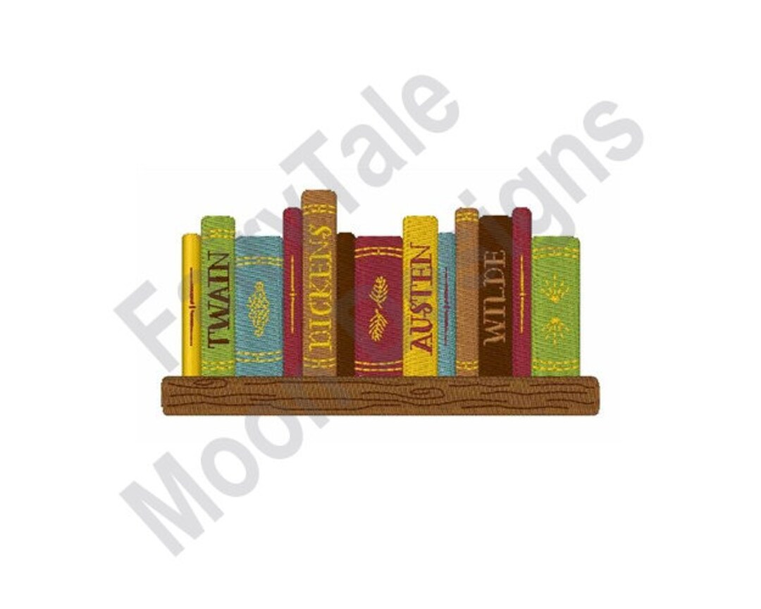 Classic Authors Machine Embroidery Design, Bookshelf Embroidery Pattern