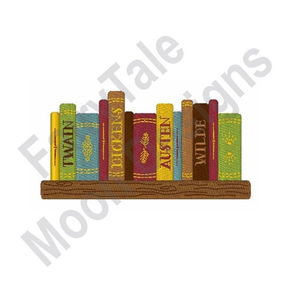 Classic Authors - Machine Embroidery Design, Bookshelf Embroidery Pattern, Bookcase Embroidery Design, Leterature Classic Books Embroidery