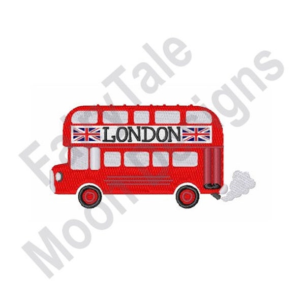 London Double Decker - Machine Broderie Design, London Bus, Double Decker Red Bus Pattern, London City Bus Pattern